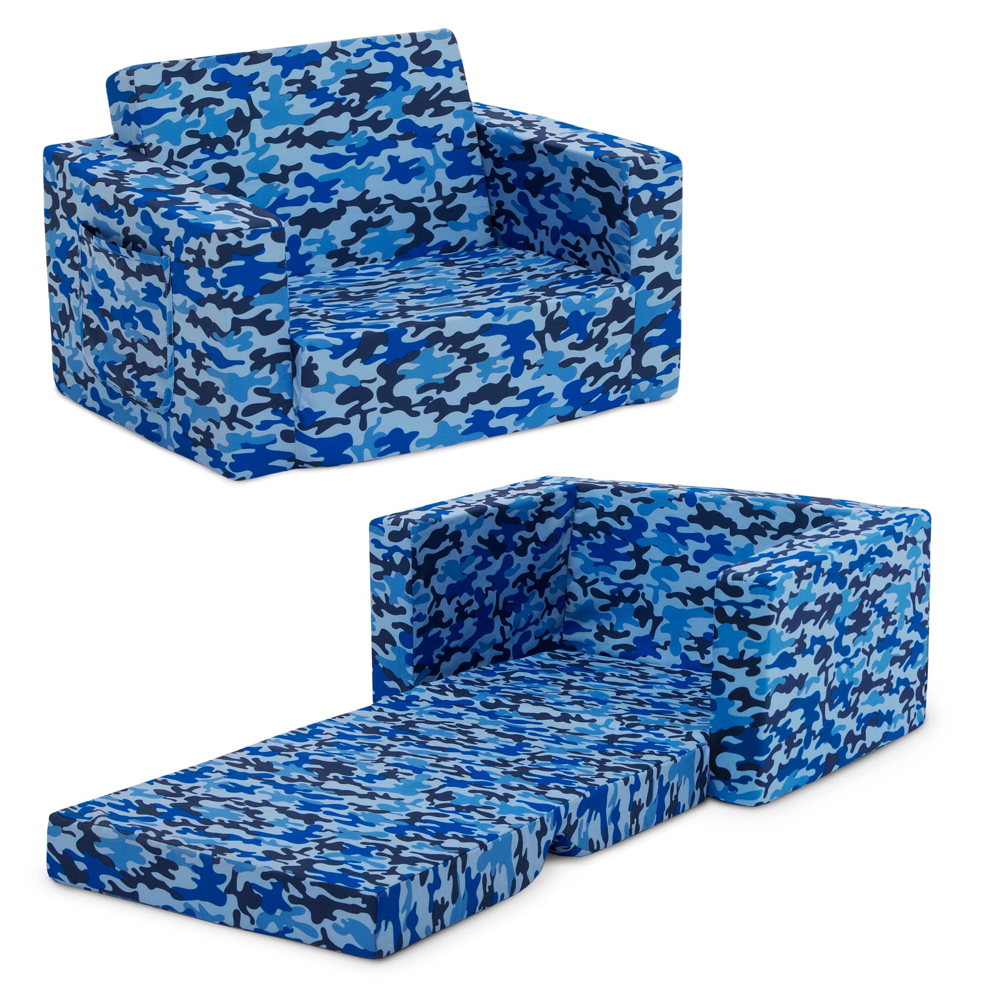Delta Children Cozee Blue Camo Convertible Foam Chair To Lounger For Kids